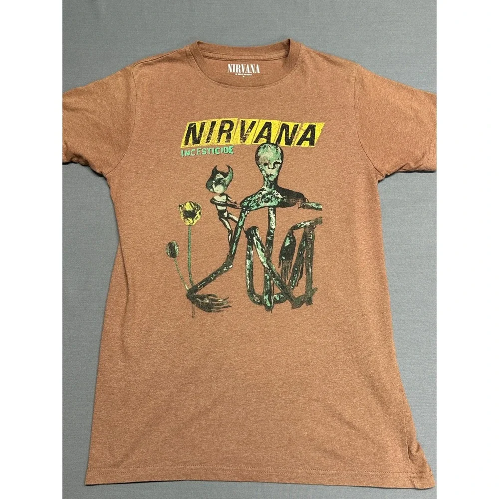 Nirvana Incesticide Graphic T-Shirt Mens Small Heather Brown Rock Off 2023 Band - Picture 1 of 6